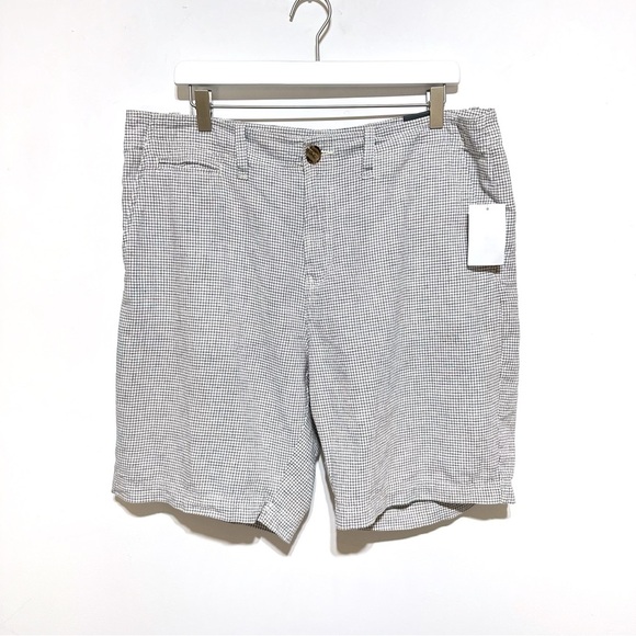 14th & Union Casual Slim Fit Checkered Bermuda Shorts Linen Blend Cotton Size 36 - Picture 1 of 13